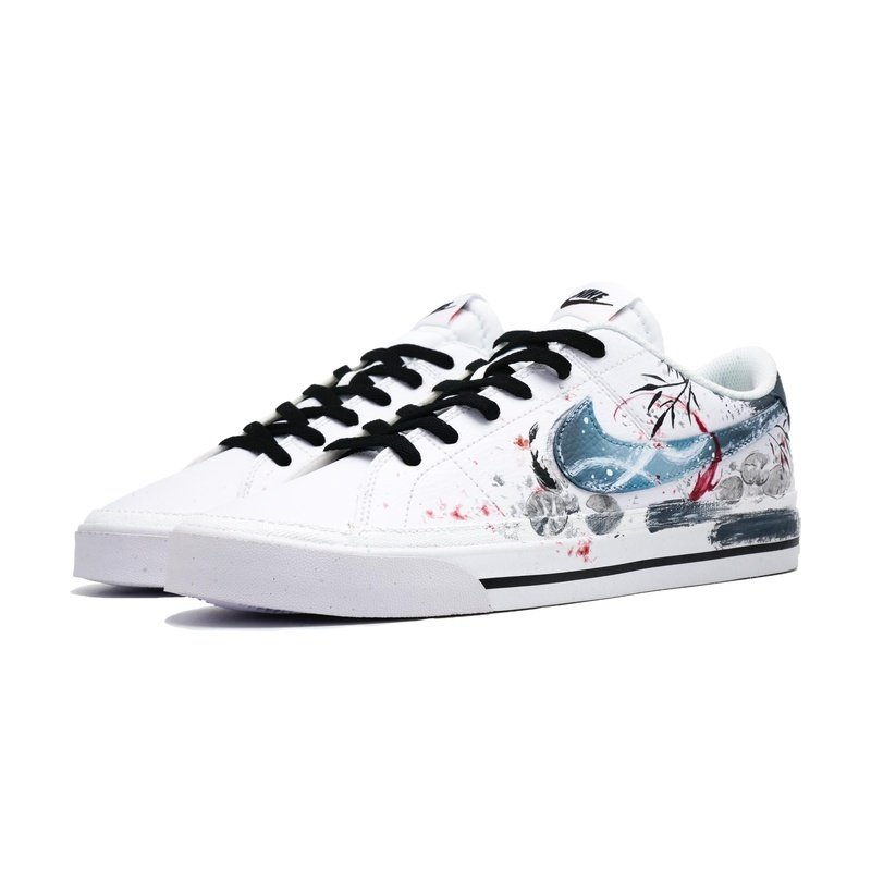 Custom Court Shoes White Gray Ink Koi - Image 3