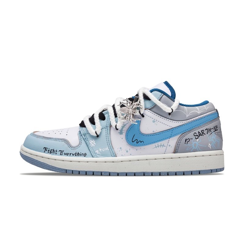 Custom Jordan Shoes Blue White Spider Web