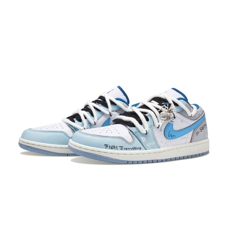 Custom Jordan Shoes Blue White Spider Web - Image 3